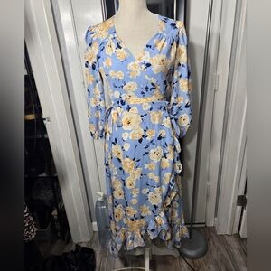 Francesca's Miami Floral Wrap Dress High Low Sz M 3/4 sleeve